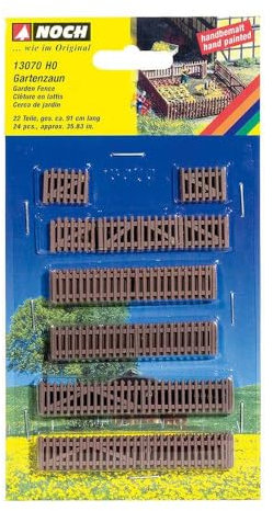 NOCH Gartenzaun, bemalte Zäune mit Handkolorierung, 22 Teile für die Spurweite H0 ideal für Modellbau und DIY Deko