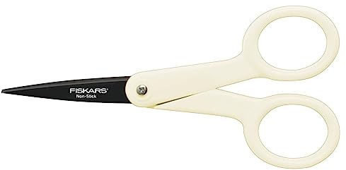 Fiskars Tijeras antiadhesivas Micro-Tip - 12 cm, para diestros y zurdos, Blanco, 1004682