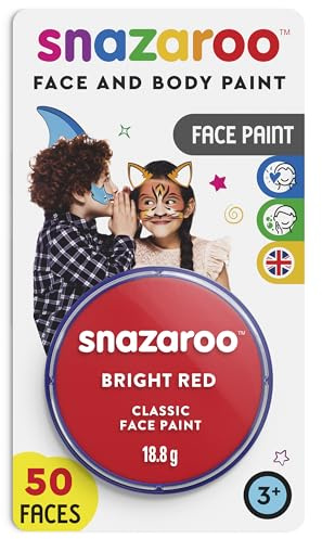 Snazaroo Classic Face and Body Paint, Blister Bright Red Colour, Water Based, Easily Washable, SFX Makeup