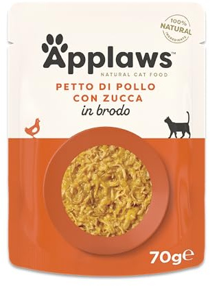 Applaws 100% Natural Aliment Humide pour Chats Adultes Poitrine de Poulet et Potiron au Bouillon - 12 pochons de 70 g