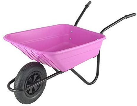 Walsall Wheelbarrows 90Ltr Shire Plastic Green Wheelbarrow Barrow in a Box, Pink - Pneumatic Wheel