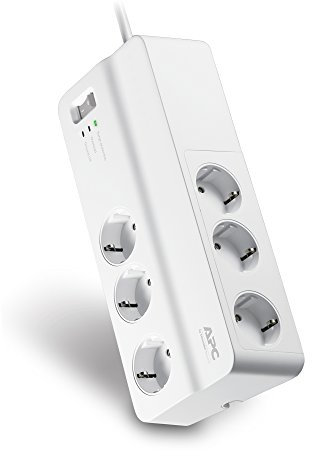 APC-Surge Protector - PM6-GR - Steckdosenleiste mit Überspannungsschutz (6-fach Stecker Schuko, schaltbar, für PC, TV u.a. - Farbe: weiß)