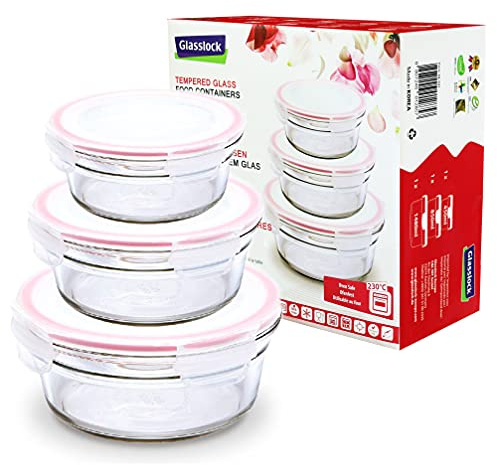 GLASSLOCK Frischhaltedosen Set aus Glas Vorratsdosen Auflaufform Glasgeschirr Meal Prep Boxen (GL-531, 1x 450ml, 1x 850ml, 1x 1480ml) - geeignet für Ofen, Mikrowelle, Spülmaschine, Tiefkühler
