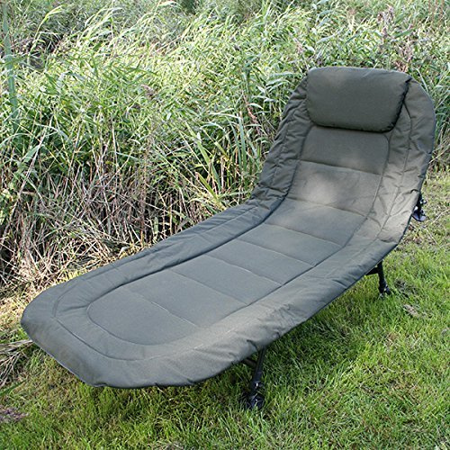 NGT Fishing Bedchair 6: Green Metal Adult Camp Bed, Reclining, Armless, Pillow Back, 80cm x 200cm x 37cm (45cm max), Outdoor Living, Fishing