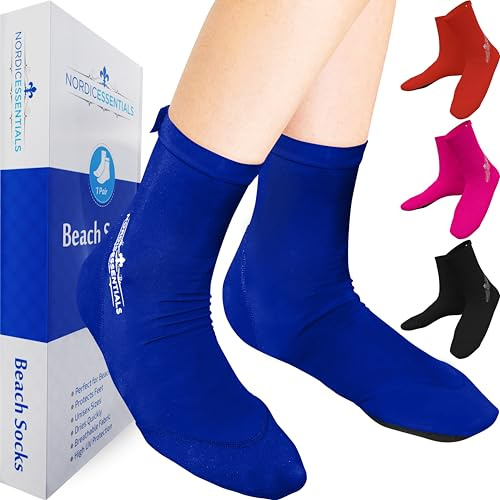 Nordic Essentials Beach Socks (1 Pair) Wear in Sand, Playing Volleyball & Soccer - Kids, Women & Men - 1 Year Warranty (Blue, x_s)