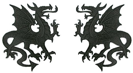 1 Paar Applikationen Wappen Drachen 12,6 x 8cm Farbe: Schwarz präsentiert von 1A-Kurzwaren vor179-3