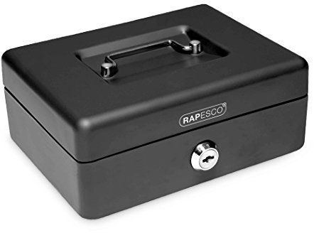 Rapesco SB0010B1 Metal Cash Box with Lock, 3 Keys and Removable Tray, Size 10, Black