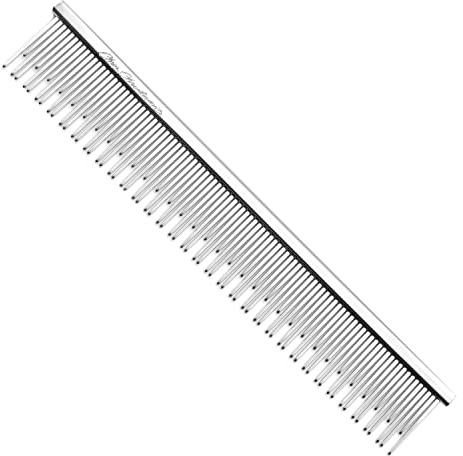 Chris Christensen 6in Cat/Carding Dual Tooth Butter Comb, Groom Like a Professional, Rounded Corners Prevent Friction and Breakage, Solid Brass Spin with Steel Teeth, Chrome Finish