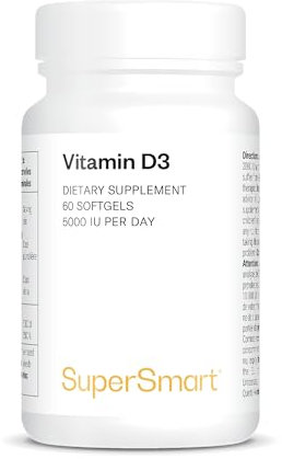 Vitamine D3 - Dosage Puissant & Forme Biodisponible - Soutient le Système Immunitaire, les Os et le Coeur - Permet une Meilleure Assimilation du Calcium - Sans Gluten - Supersmart