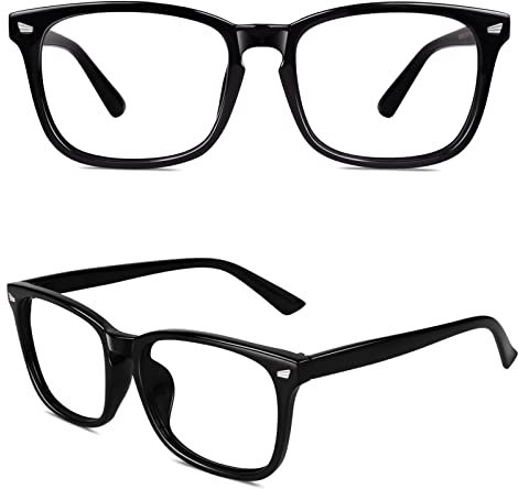 CGID CN82 Damen Herren Streberbrille:klassische Fashion Brille Oversized Bold Large Square Frame Keyhole Nerd Geek Style,Clossy Schwarz