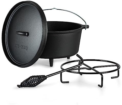 ToCi Dutch Oven Vorgebrannt, Dutch Oven für Brot, Kochen & Grillen, Auslaufsicherer BBQ Oven, Gusseisen Topf mit Deckelheber, Gusseisenpfanne Grill-Topf mit Deckel, Gusseisen Kochtopf 7,2 Liter