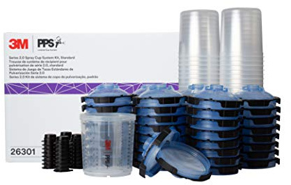 3M PPS 2.0 Spray Gun Cup, Lids and Liners Kit, 26301, Standard, 22 Ounces, 125-Micron Filter, Use for Cars, Furniture, House and More, 1 Paint Cup, 50 Disposable Lids and Liners, 32 Sealing Plugs