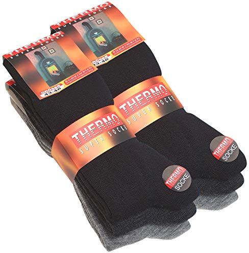 VCA 6 Paar Herren THERMO Socken Vollfrottee, UNI schwarz, anthrazit und grau, Gr. 39-42