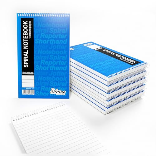 Silvine 8x5 Reporter's Spiral Shorthand Notebook with 160 Pages (Pack of 12), Blue (Cover may vary)