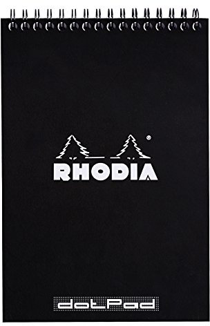 Rhodia 165039C - Block Notepad mit Doppelspirale 80 Blätter Dot-Lineatur 80g, abtrennbar und mikroperforiert, mit Kartonrücken, ideal für Notizen, Schwarz, 1 Stück