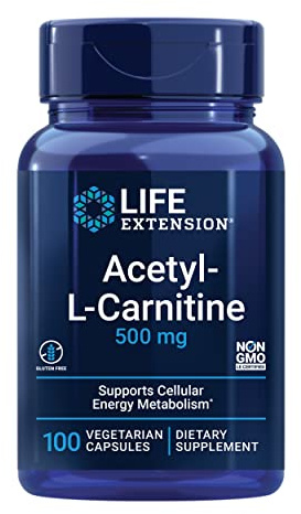 Life Extension Acetyl-L-Carnitine, Acetyl-L-Carnitine, Vitamin C, Brain, Mood & Nerve Health, Cellular Energy, 3-Month Supply, Gluten-Free, Non-GMO, Vegetarian, 100 Capsules