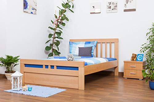Jugendbett Easy Premium Line K8 inkl. 1 Abdeckblende, 140 x 200 cm Buche Vollholz massiv Natur