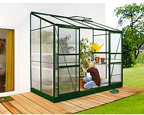 Ida 3300 Alu-Anlehngewächshaus grün HKP 4 mm Balkon-Gewächshaus 3,3 m² mit Fundament mit 1 Dachfenster