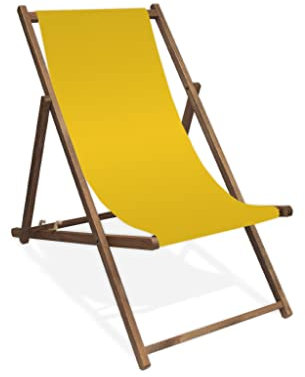 MultiBrands Liegestuhl, Holz, Gelb ohne Armlehne mit dunkelbrauner Lasur, klappbar