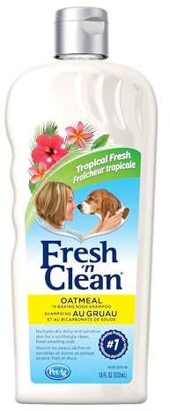 PetAg Fresh ’n Clean Oatmeal ’n Baking Soda Shampoo - Tropical Fresh Scent - 18 oz - Nurtures Dry, Itchy & Sensitive Skin with Vitamin E & Aloe - Strengthens & Repairs Coats - Soap Free