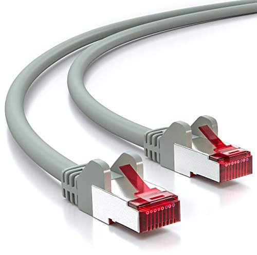 deleyCON 3,0m Nätverkskabel Cat6-1000 Mbit (Koppar, S/FTP, Halogenfri) RJ45 Gigabit Patchkabel Ethernet LAN-Kabel - för DSL Internet Wi-Fi Switch Router Modem Patchpanel PoE - Grå