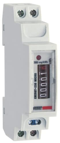 VEMER VE321600 ENERGY-230 MICRO - Contador de Energía Eléctrica Electromecánico en Sistemas Monofásicos, Instalación en carril DIN, Blanco