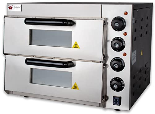 Beeketal 'BPO33-2' Profi Doppel Kammer Pizzaofen mit 2x 400x400 mm Schamottstein, Gastro Steinbackofen für Pizza und Backwaren, Leistung 3000W, Pizzabackofen Temperatur bis zu 350°C