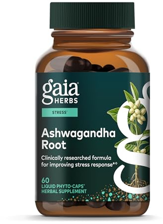 Gaia Herbs Ashwagandha Root - Stress Relief & Sleep Support Supplement - Supports Balanced Energy Levels & Positive Outlook* - 60 Vegan Liquid Phyto-Caps (30 Servings)