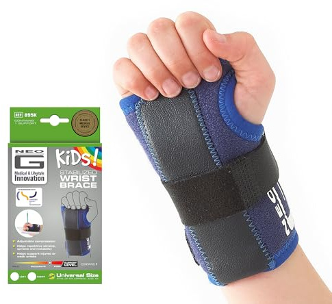 Neo-G Stabilized Kids Wrist Brace - For Carpal Tunnel, Juvenile Arthritis, Joint Pain, Tendonitis, Hand Sprains - Adjustable Compression - Class 1 Medical Device – One Size – Left Hand – Blue