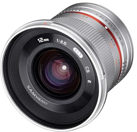 SAMYANG 12mm F2.0 Objektiv für Fuji X – Weitwinkel Objektiv Festbrennweite manueller Fokus Foto Objektiv für Fuji X-T4, X-T200, X-T30, X-T100, X-A5, X-T3, X-H1, X-E3, X-T20, X-A10, silber 1220510102