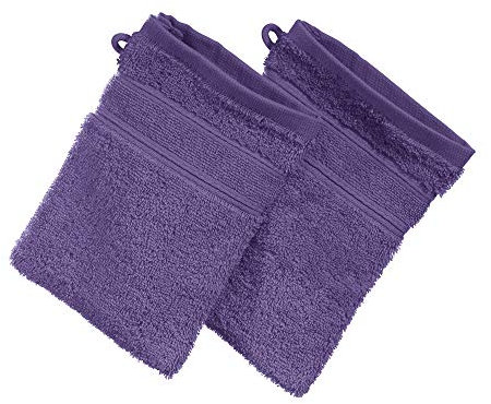 Erwin Müller Waschhandschuh Karlsruhe 2er- Pack 100% Baumwolle lila Größe 15x21 cm - extrem saugstark, leicht, flauschig weich, hautschmeichelnd (weitere Farben)