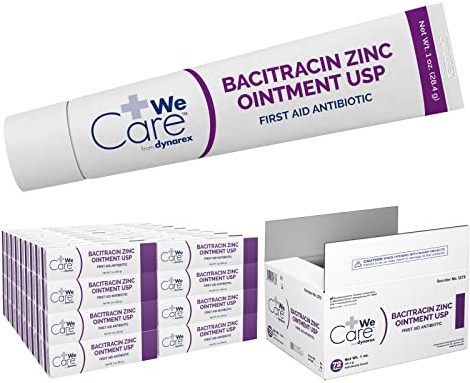 Dynarex Bacitracin Zinc Ointment USP - Burn Cream and Antibiotic Ointment for Minor Cuts, Diaper Rashes, Wound Care and First Aid, 1 oz Tubes - Case of 72 Tubes