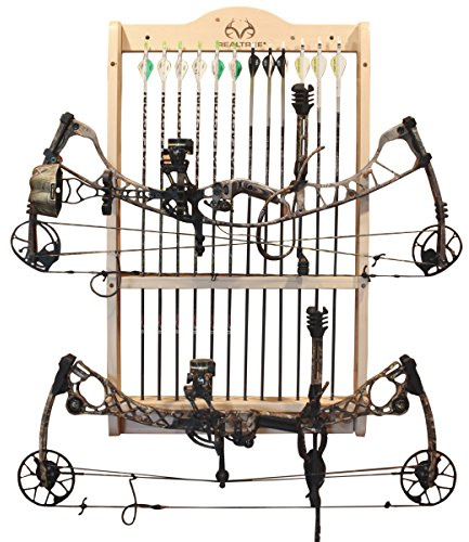 Rush Creek Creations Real tree 2 Bow and 12 Arrow Wall Rack - 4 Minute Assembly - Handcrafted, camo, 31.5l x 3w x 38.5h (39-4003)