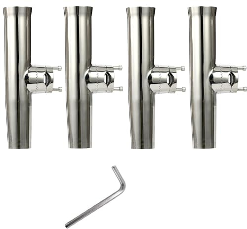 Amarine Made 4-Pack Fishing Rod Holder, Stainless Tournament Style Clamp on Rod Holder, Rail Mount Fishing Pole Holder for Rails 7/8 to 1