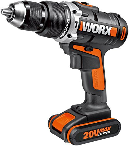 WORX WX372.1 Akku Schlagbohrschrauber Set mit 20V Schlagbohrschrauber, Li-Ion Akku, Schnell-Ladegerät, Doppelbit & Koffer – 50Nm, 2-Gang-Getriebe & LED-Licht - zum Schrauben, Bohren & Schlagbohren