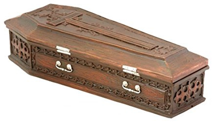 YTC Summit International Brown Vampire Coffin Casket with Cross Jewelry Trinket Box