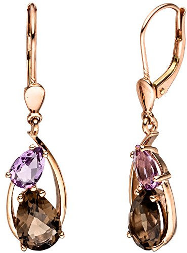 Jobo Damen-Ohrhänger aus 14 Karat 585 Rosegold mit Rauchquarz und Amethyst Tropfen