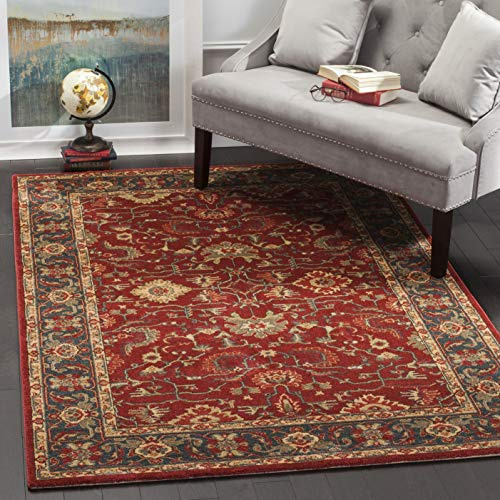 SAFAVIEH Mahal Collection Accent Rug - 4' x 5'7, Red & Navy, Traditional Oriental Design, Non-Shedding & Easy Care, Ideal for High Traffic Areas in Entryway, Living Room, Bedroom (MAH693F)