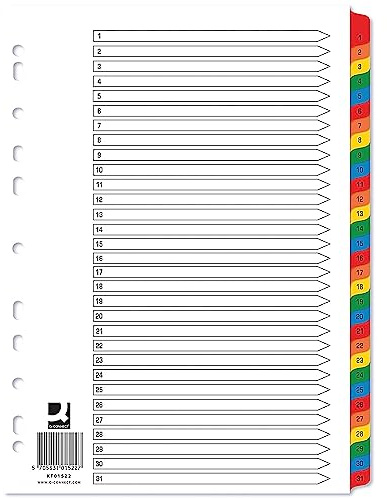 Q-Connect 1-31 Index Multi-punched Reinforced Board Multi-Colour Numbered Tabs A4 White KF01522
