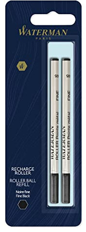Waterman Ersatzmine für Tintenroller | feine Spitze | Schwarze Tinte | 2 Stück