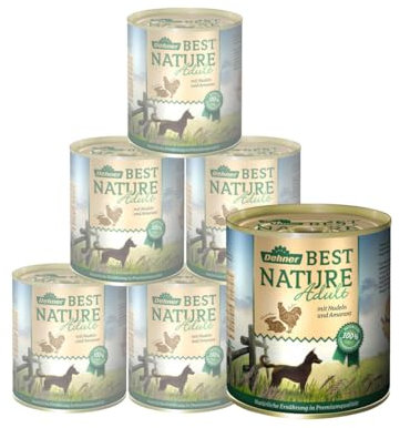 Dehner Best Nature Hundefutter, Nassfutter getreidefrei, für ausgewachsene Hunde, Huhn / Kaninchen / Nudeln, 6 x 800 g Dose (4.8 kg)