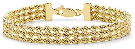 CARISSIMA Women's 9ct Yellow Gold 3 Strand Rope Bracelet of 18cm/7
