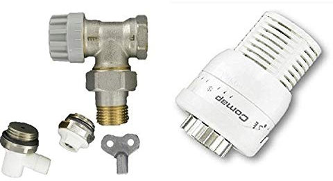 COMAP Kit Complet Robinet et Tête thermostatique Senso 1 et accessoires (raccord de réglage, purgeur, robinet de vidange) pour radiateur - M28 - équerre 1/2 ou 15/21 - S630682