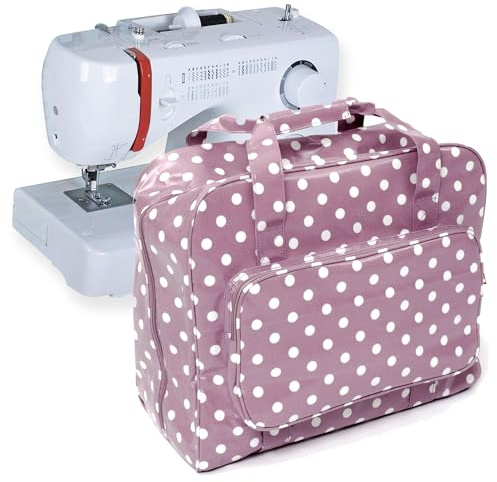 Hobby Gift Bolsa para Máquina de Coser, Bolsa Acolchada Resistente con Cremallera, Bolsa Grande Impermeable para Almacenaje de Accesorios de Costura, 43 x 37 x 20 cm, Lunares Malva
