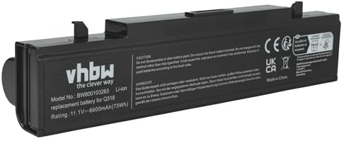 Batteria vhbw Li-Ion 6600mAh (11.1V) nero compatibile con Notebook Laptop Samsung R719, R720, R730, R780, RC408, RC410 sostituisce AA-PB9NC6B, AA-PB9NC6W, AA-PB9NS6B.