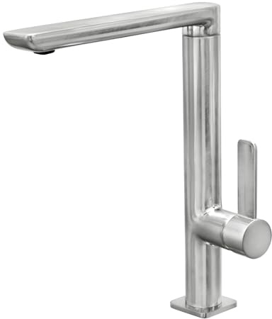 TEKA Grifo Cocina Monomando, Caño Alto Giratorio, Aireador Anticalcáreo, Acero Inoxidable, Tubos Flexibles 3/8, Minimalista FO 915