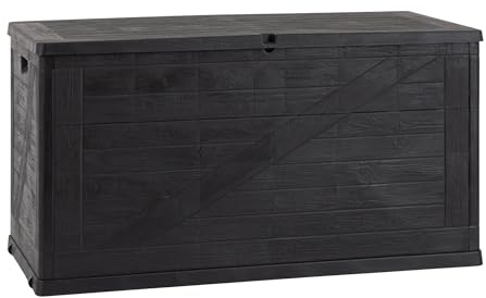Toomax Multibox Wood baule da 420L multiuso 120x56x63h cm portaoggetti da giardino, finitura effetto legno, colore antracite, resistente ai raggi UV, dotato di foro per lucchetto, ideale per esterni