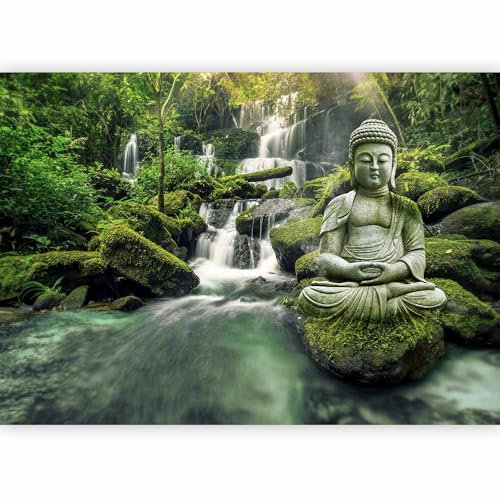 Papier peint murando intissé 350x256 cm Décoration Murale XXL Poster Tableaux Muraux Tapisserie Photo Trompe l'oeil Bouddha nature paysage chute d''eau c-C-0019-a-d