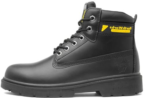 EarthWorks Safety - EarthWorks Hammer Mens Lace Up Black Safety Boot - Size 9 UK - Black