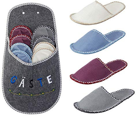 Gäste-Pantoffel-Set, 4 Paar in verschiedenen Größen, Filz, Hausschuhe, Gästehausschuhe